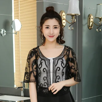 

Women's Summer Jacket Cardigan Outwear Glittering 1920s Shawl Sequin Bead Wedding Cape Bolero Evening Wrap Jaquetas Feminina