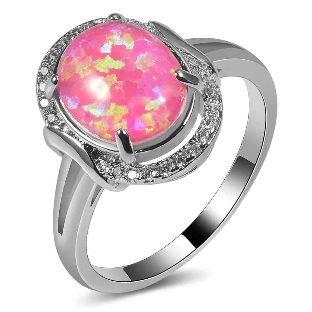 Vendita Calda Squisito Rosa Opale Di Fuoco 925 Sterling Argento Di Alta Quantità Engagement Wedding Ring Size 5 6 7 8 9 10 11 A112