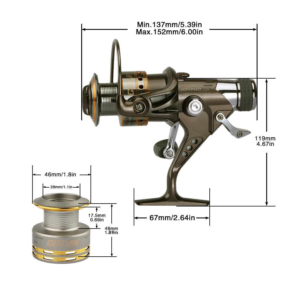 Goture катушка для ловли карпа, спиннинговая катушка с запасной катушкой 8BB 5,0: 1, двойной тормоз, катушка рыболовного колеса, Максимальное сопротивление 6,5 кг