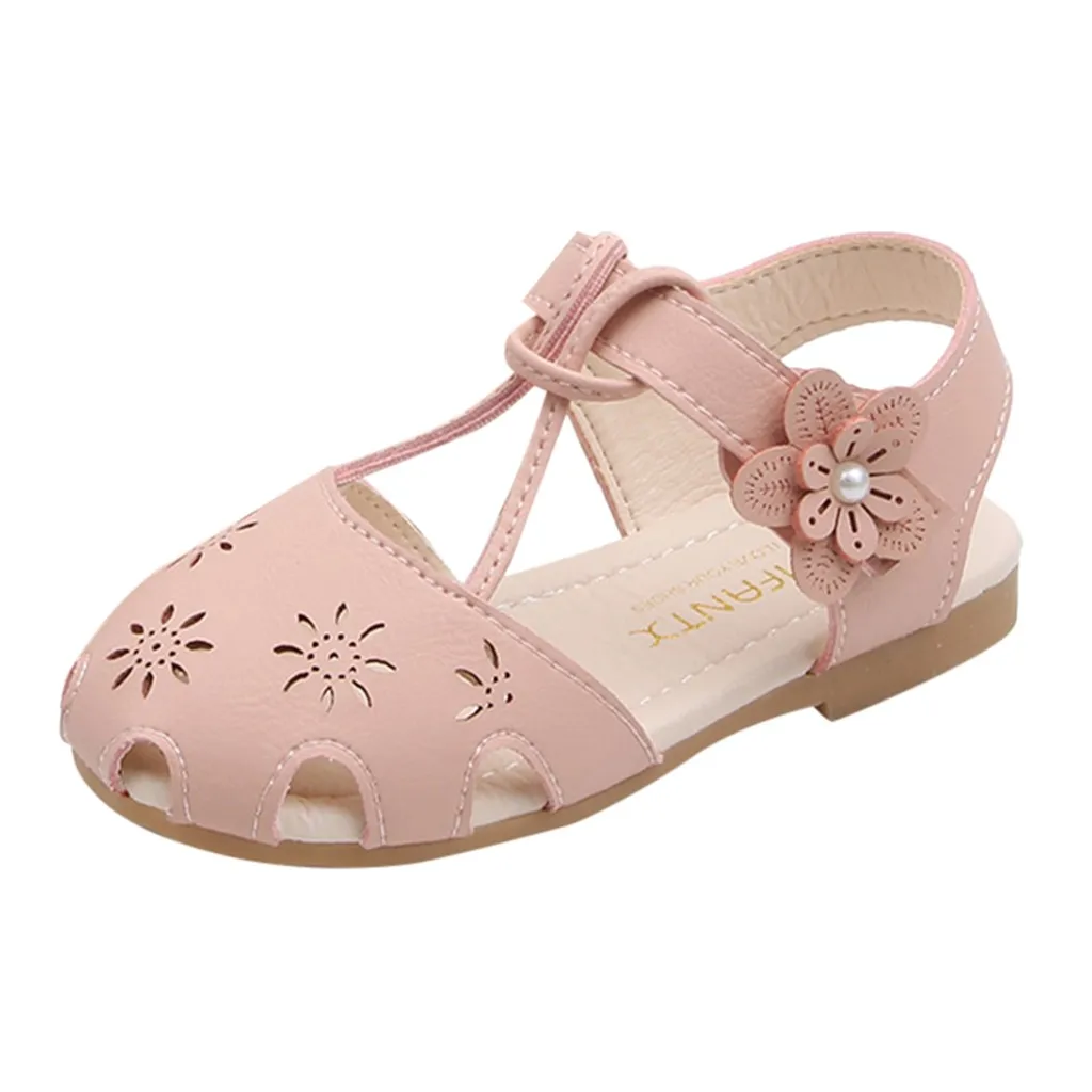 Летние детские сандалии; кожаные сандалии для маленьких девочек с милым жемчугом; сандалии принцессы с цветочным узором; Sandalias# T1