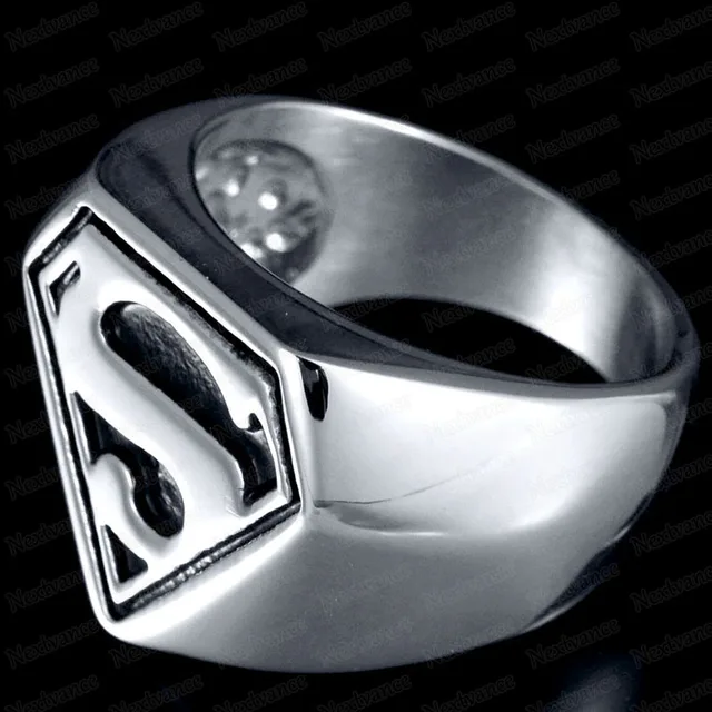 Nextvance Letter S Logo Superman Ring Stainless Steel Biker Signet Ring For Men Fans Gift Movie Superhero Jewelry Dropshipping