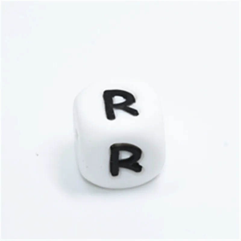 

10 PCS R Letter Silicone Teething Beads Baby Chewing Alphabet Beads For Personalized Name DIY Teething Necklace 12 MM Cube Beads