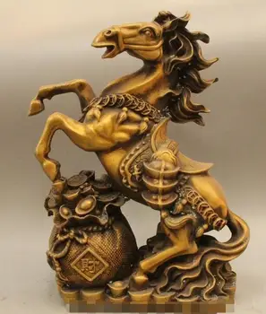 

13" Chinese Folk Feng Shui Brass Wealth Zodiac Year Horse Yuan Bao Money Statue