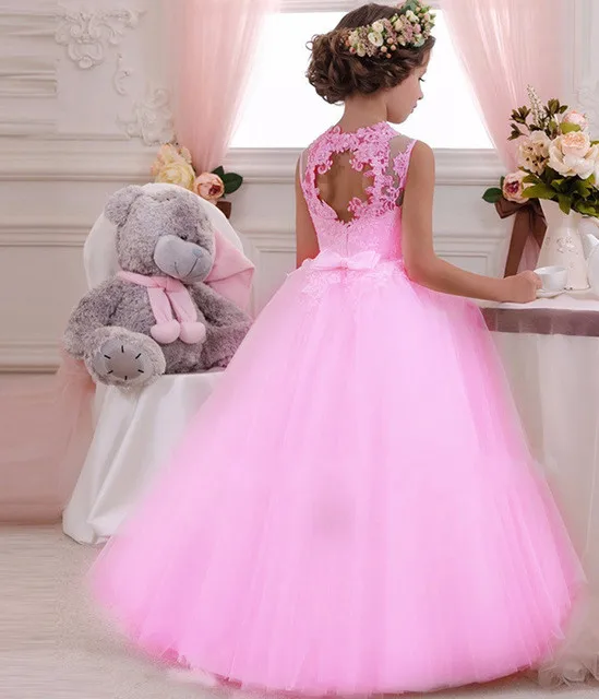 Платья с цветочным узором для девочек бальное платье с дырками, белое кружевное длинное платье без рукавов на свадьбу, торжество, Первое причастие, платья для маленьких девочек - Цвет: Photo Color