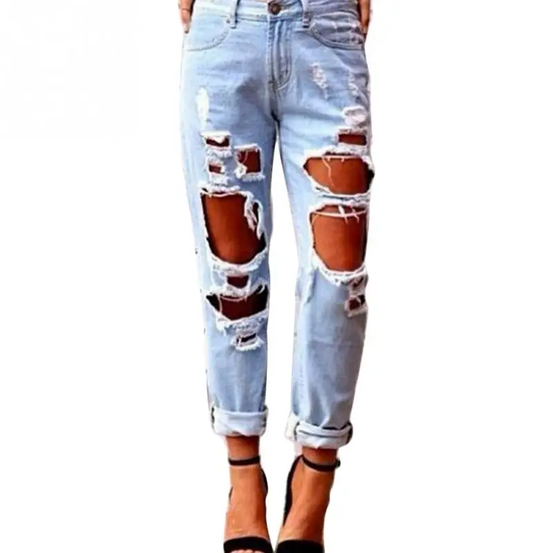 Women Ripped Distressed Destroyed Ripped Denim Jeans Skinny Slim ...