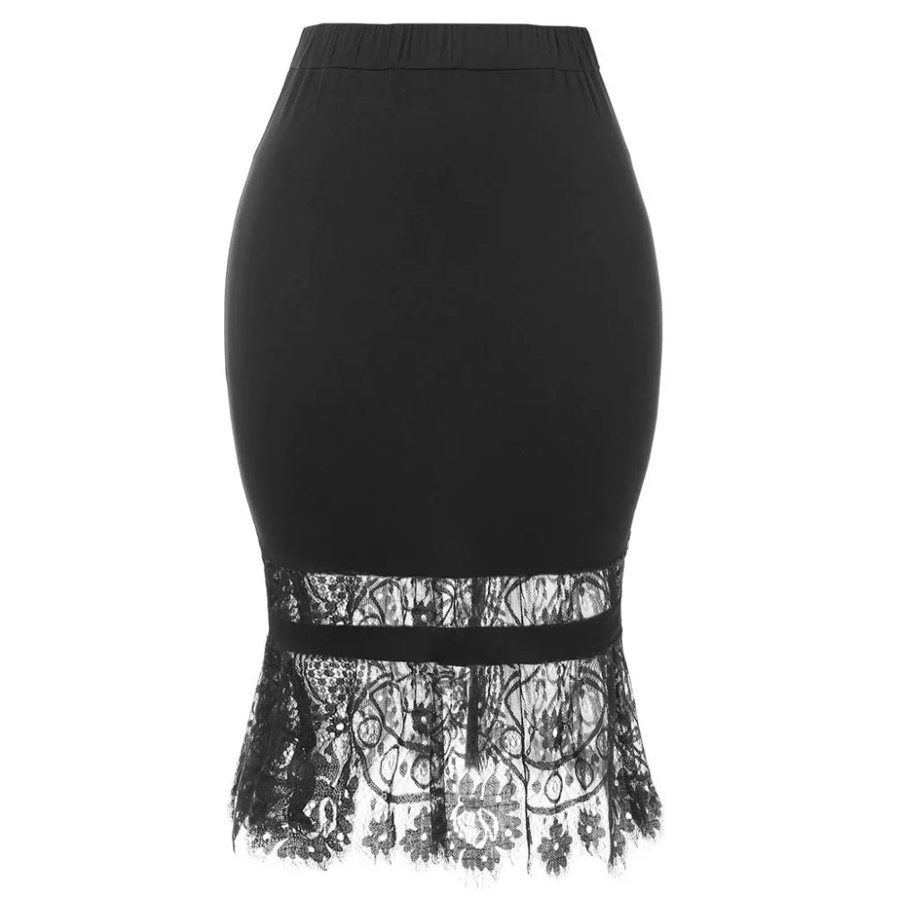 Женская однотонная винтажная стильная и элегантная тонкая сексуальная 5XL кружевная юбка с высокой талией длинная юбка размера плюс попа