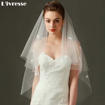 

Cheap High Quality Wholesale White Ivory Short Wedding Veil Cut Edge With Appliques Bridal Veil Bridal Accessories