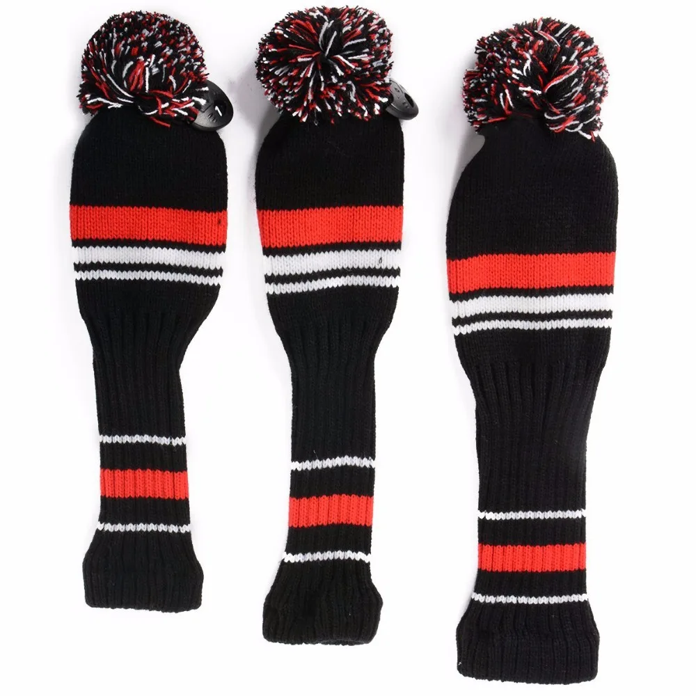 1 Set/3 pcs  Black Red White Wool Knit Golf Clubs Set Driver 3# 5# Fairway Wood Head Covers with Number Tag