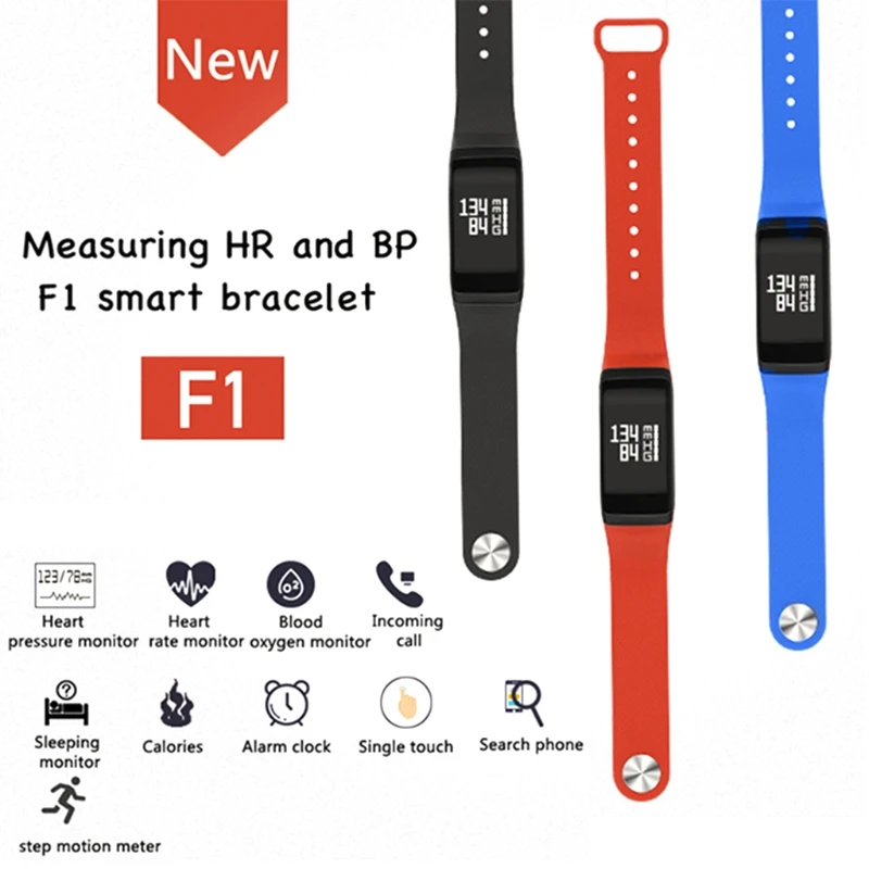 F1 Smart Band Blood Oxygen Blood Pressure Watch fitness tracker Bracelet Heart Rate Monitor Wristband pk fitbits Xiaomi Miband 2