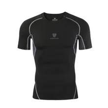 Быстросохнущая Fit тройники Для мужчин лоскутные футболки сжатия рубашка топы Бодибилдинг Фитнес круглым вырезом короткий рукав Футболка