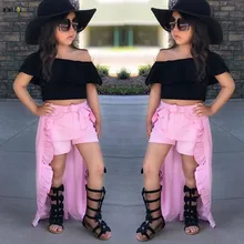 Летние комплекты для девочек из 4 предметов, детская одежда, топ+ шорты+ юбка+ повязка на голову, милый комплект одежды для детей 2, 3, 4, 5, 6, 7 лет