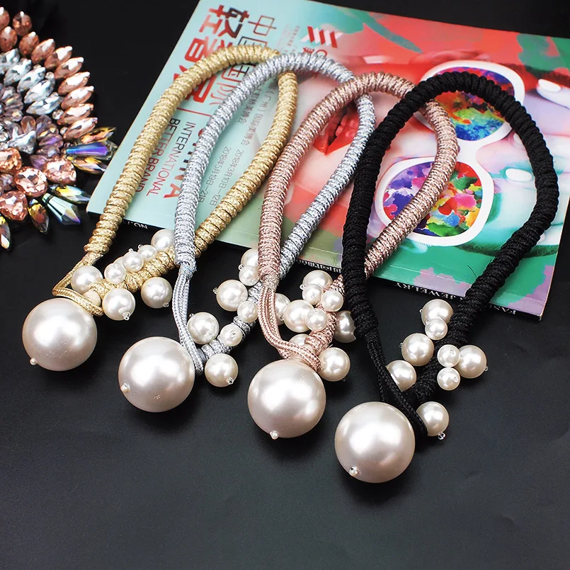 MANILAI Big Imitation Pearl Pendant Necklaces For Women Thick Rope Adjustable Statement Chokers Necklaces Jewelry 2019