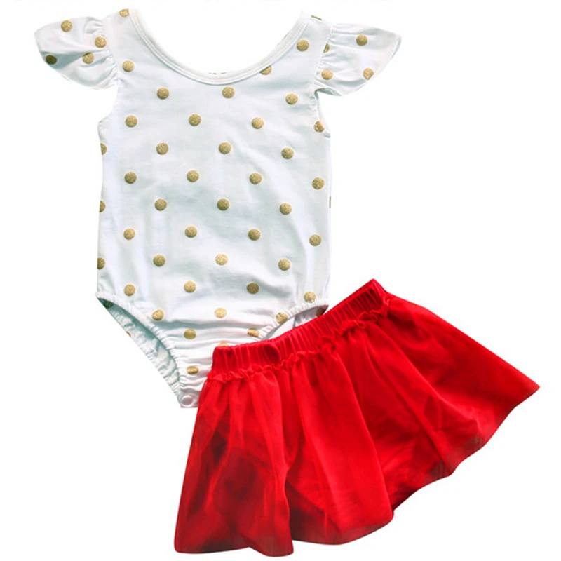 

Babies Girl Summer Bodysuit+Skirt Clothing Set Cute Newborn Baby Girls Polka Dots Jumpsuit+Tutu Skirts 2pcs Outfits Set