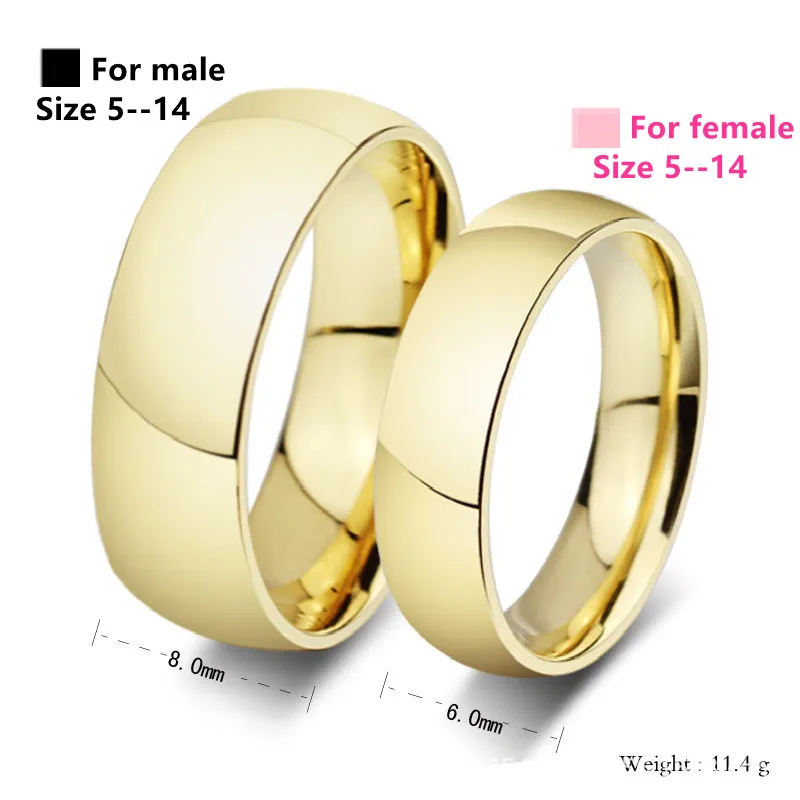 Titanium Steel Ring Gold Color Couple Rings Women Men Wedding