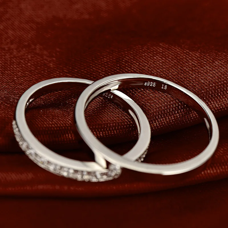 DOYUBO Authentic 100% Solid Silver Couples Ring For Women & Men Classical White Cubic Zircon Sterling Silver Rings Jewelry VB041