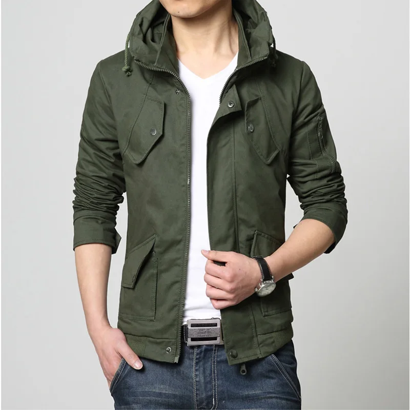 Bomber Jacket Men Autumn Winter Outwear Casual Cotton Washed Coats