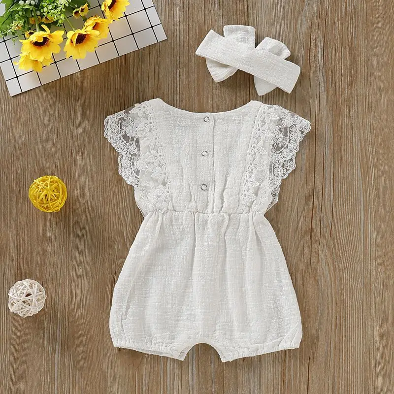 Meninas do Bebê Headband plus Romper Conjunto de Roupas de Bebê Roupas Crianças Romper Bodysuit Verão 0 24 m 17 Bebê meninas bodysuit roupas de verão crianças