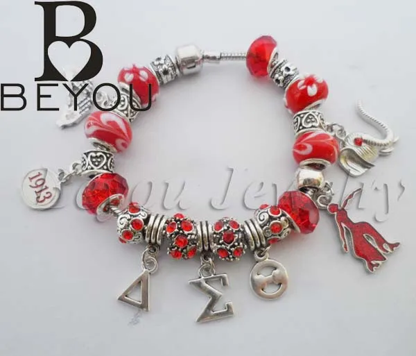 

Red Bead Delta Sigma Theta Sorority Founder Lady Charm Bracelet