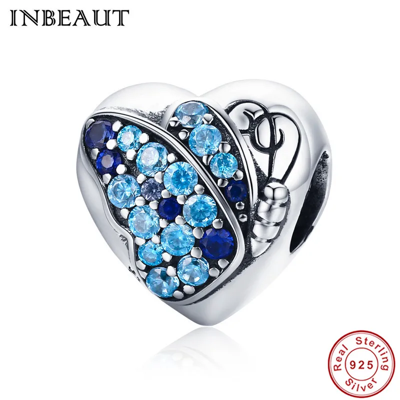 

INBEAUT 925 Sterling Silver Blue Cubic Zirconia Wing Butterfly Carved You Are Beautiful Letters Heart Beads fit Pandora Bracelet