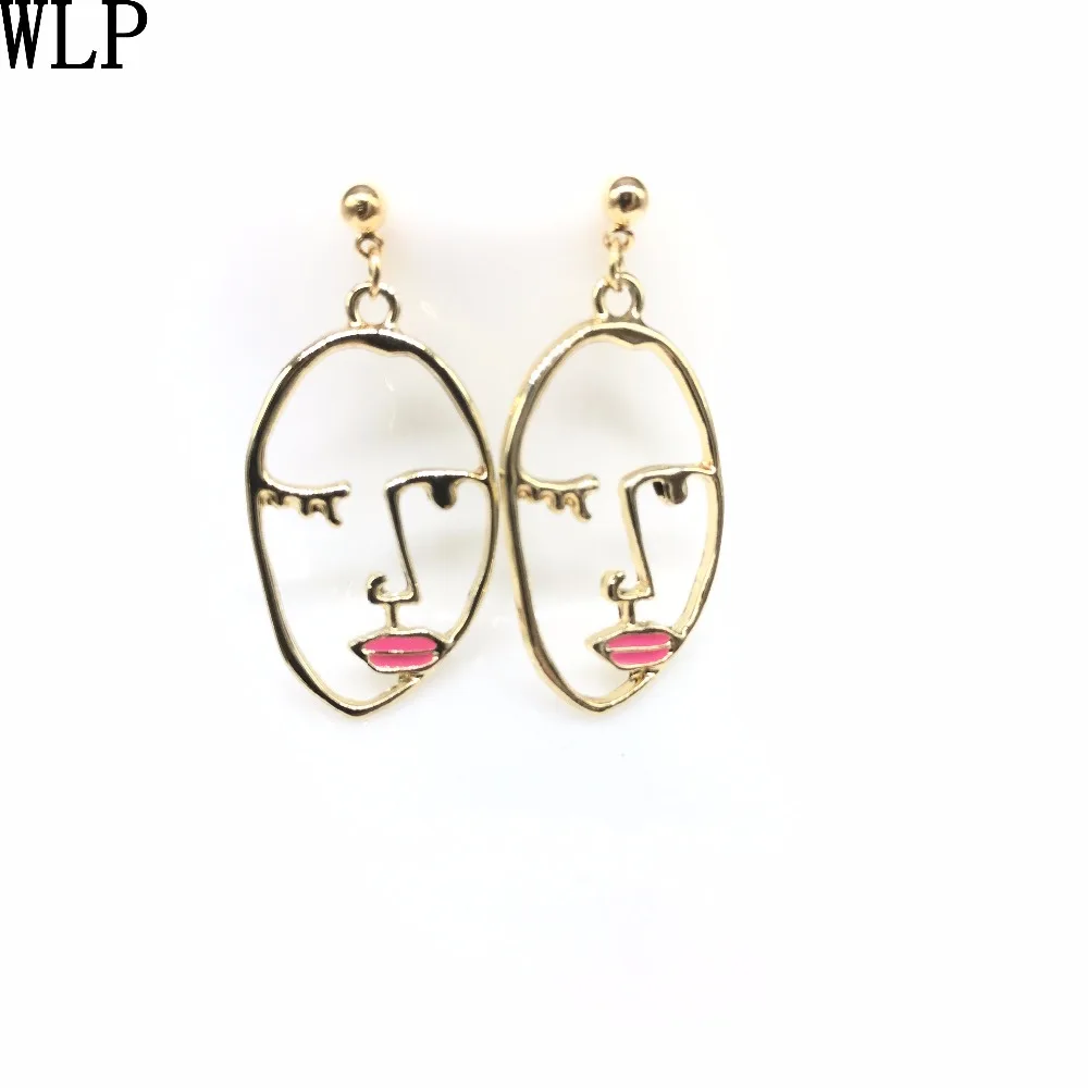 

WLP jewelry Exaggerated Personality Metal Texture Face Earrings Fashion Facial Contour Silhouette Earrings for women gold color