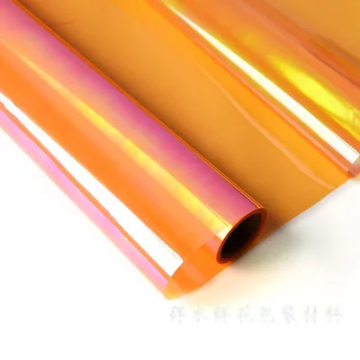 50 см* 10 ярдов/рулон красочная радужная пленка оберточная бумага крафт бумага Конфета обертка цветок упаковка подарок кукла Декоративный букет - Цвет: Rainbow Orange