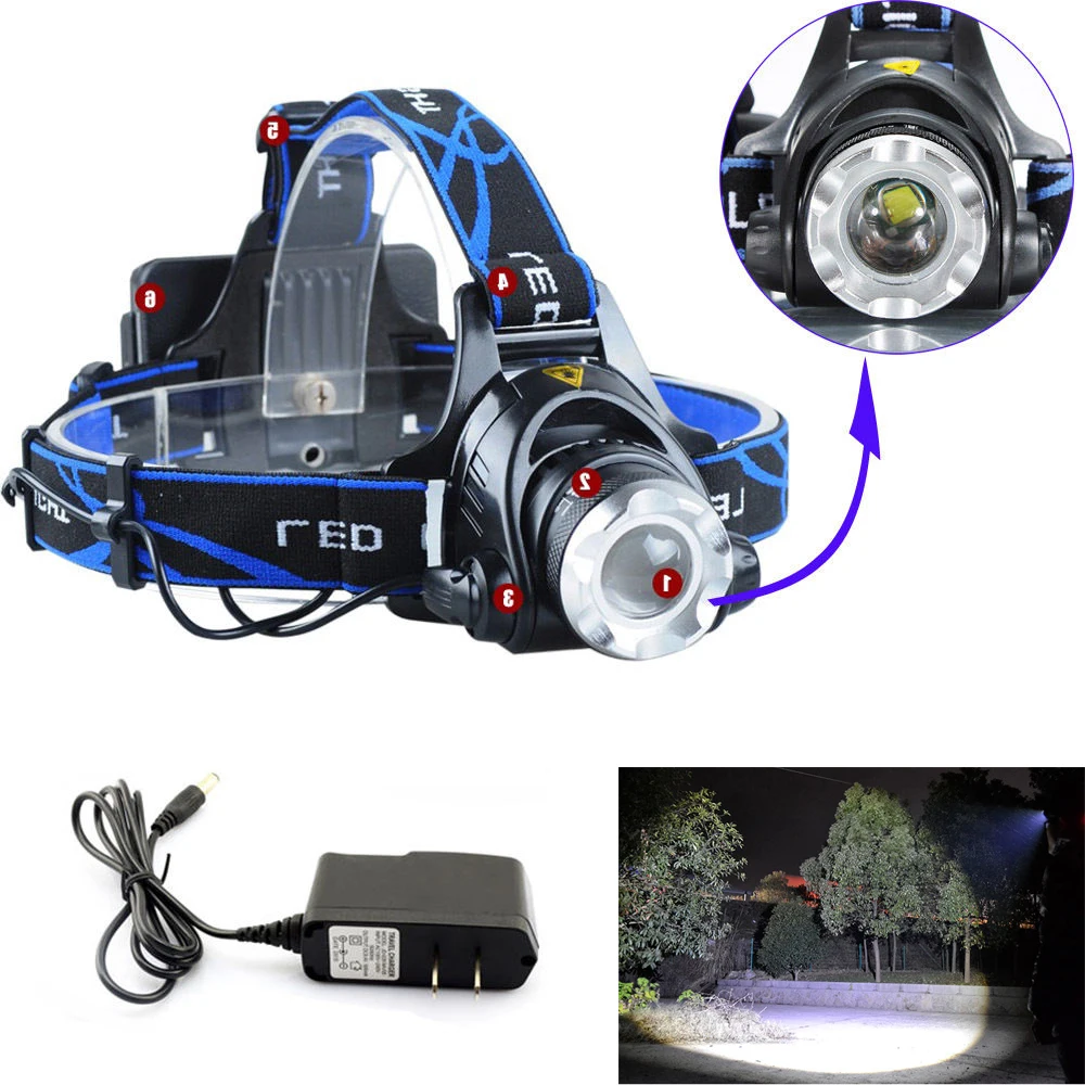 Zoomable 2000 LM CREE XM L XML T6 LED Headlight Headlamp Flashlight Head Light Lamp AC