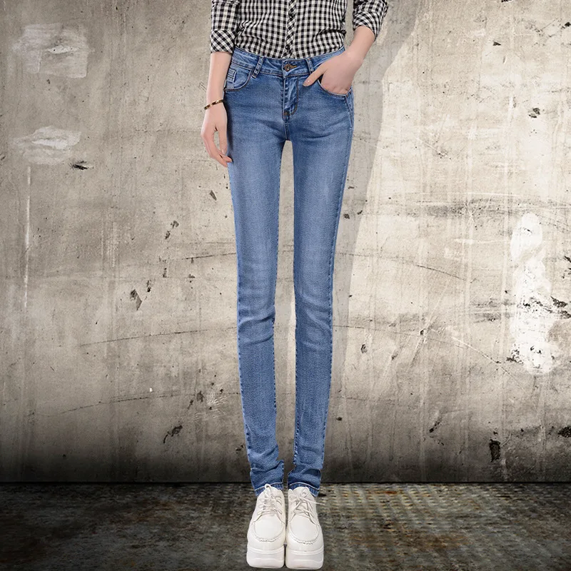 

2017 spring and summer women fashion Korean version jeans dark low-waist jeans trousers Korean female feet thin pants S2249
