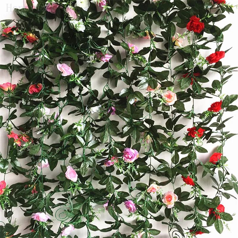 6 Colors 240CM Artificial Rose Vine Flower Silk Rose 11PCS Flowers Vines Wedding Home