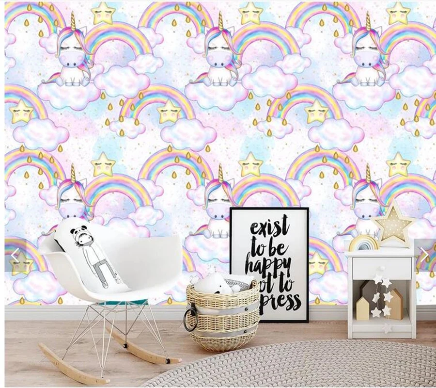 カスタムpapel比べinfantil ファンタジーレインボーユニコーン壁紙壁画のため子供ルームのソファテレビの背景ホームインテリア壁 Wallpapers Aliexpress