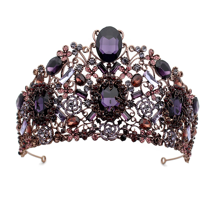 Большой винтажный барокко Фиолетовый Кристалл Королева Принцесса Корона с гребнем для волос свадебная тиара Пром стразы женские аксессуары