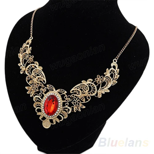 New Luxury New Women's Lady Crystal Hollow Out Flower Pattern Choker Bib Necklace Red Green Hot Selling 1NUH 6ORV - Image 4