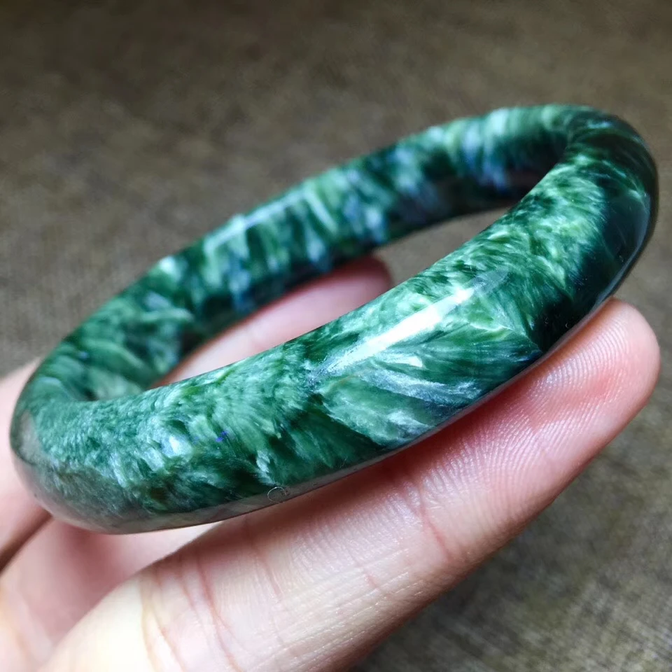 

Top Quality Natural Green Seraphinite Gemstone Charm Healing Woman Lady Bangle Reiki Stone Inner Diameter 55mm AAAAA Certificate