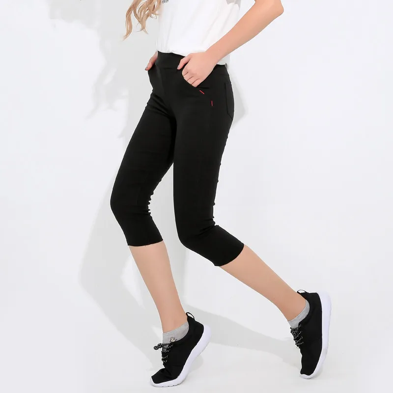 2018 летние Для женщин брюки из хлопка и льна леггинсы Для женщин Подрезанные штаны плюс Размеры 5XL высокая эластичность сплошной черный