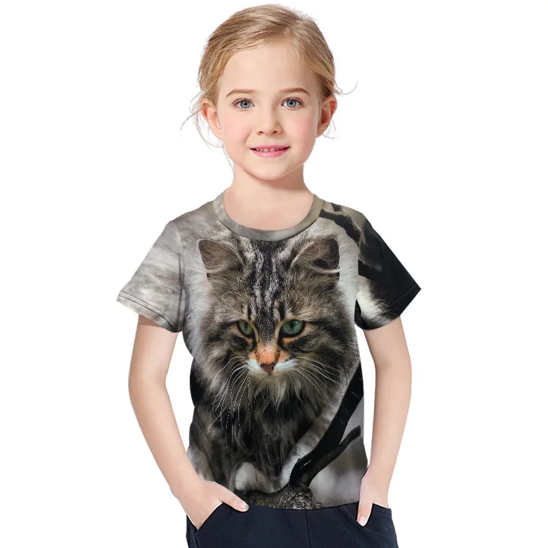 Новая модная детская футболка одежда с 3D принтом животных футболка с большим лицом и котом г. Топы для мальчиков и девочек, летняя детская одежда короткий рукав