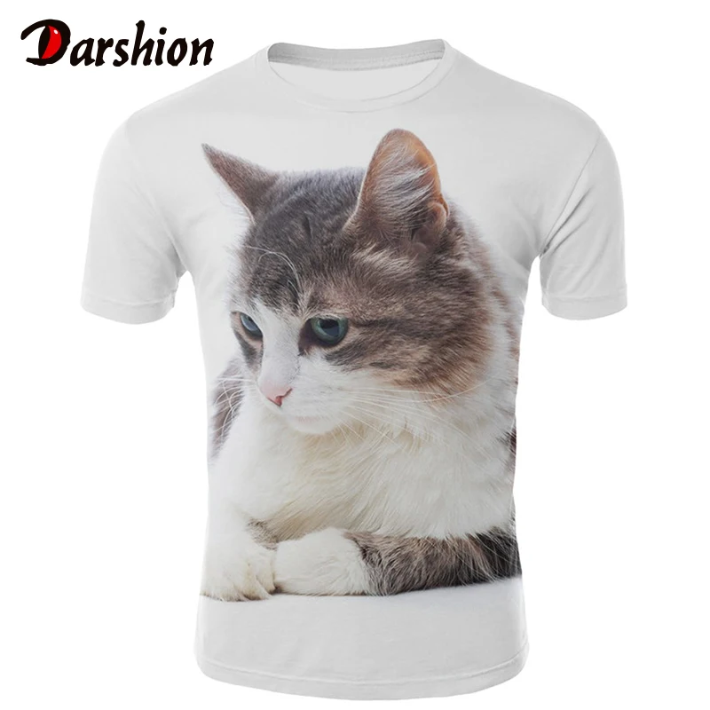 3D Cat Animal T-Shirt Cat Printing T Shirt Funny Shirt O-Neck Short Sleeve  Tops Clothing Men