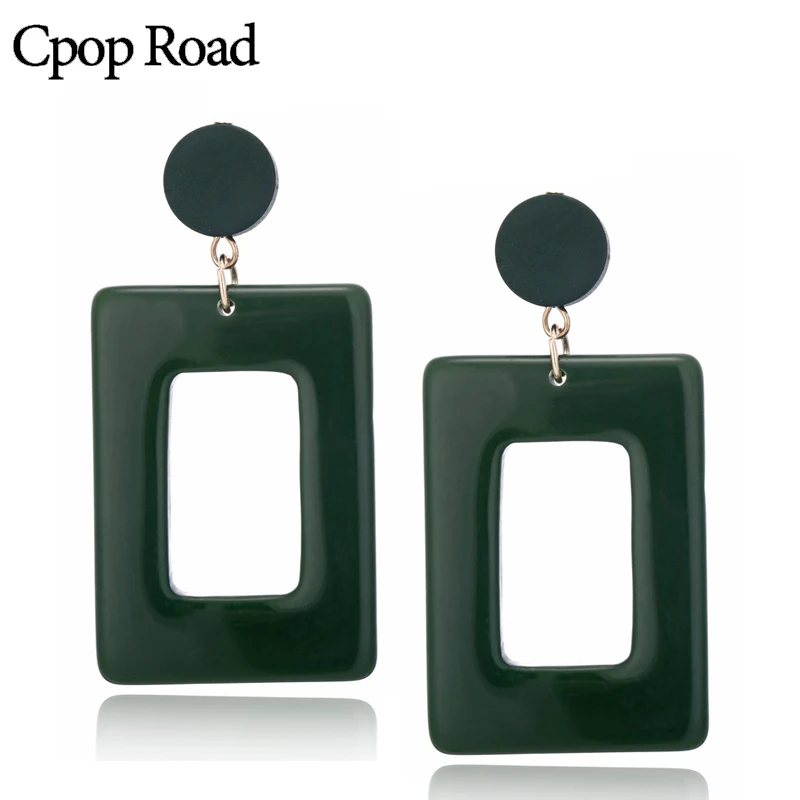 

Cpop Trendy Green Geometric Acrylic Earrings for Women Pink Orange Acetate Resin Earrings Fashion Stainless Steel Jewelry 2019