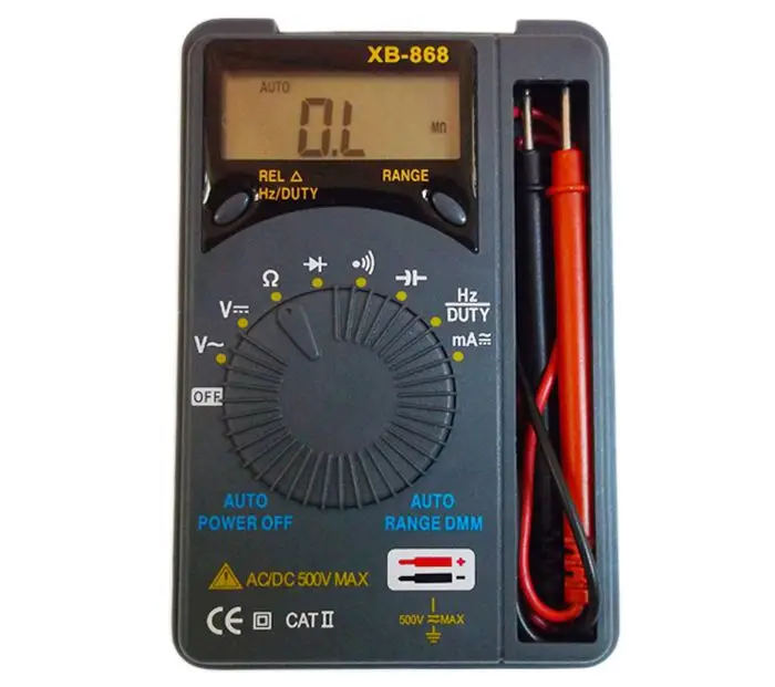 

XB Card-type XB-868 pocket-sized digital multimeter can measure current, voltage, diode, Frequency, capacitance, triode, etc.