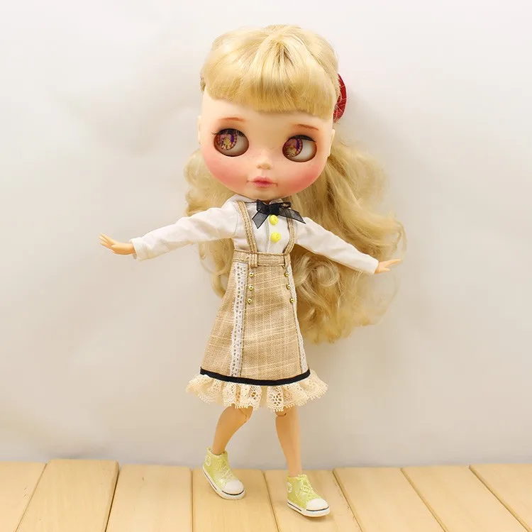 Blyth кукла платье одежда рубашка с черным бантом ремень комбинезоны коричневое осеннее платье
