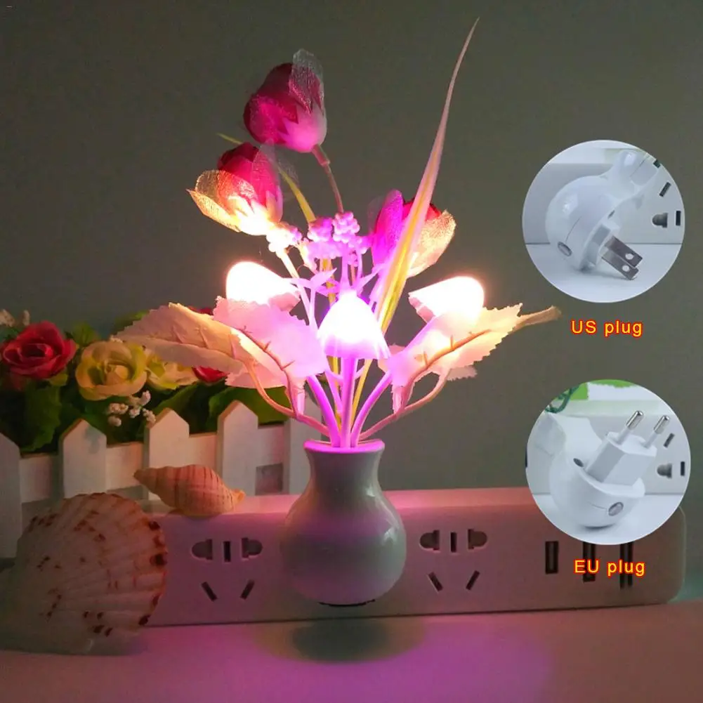 

Night Light Flower Mushroom Shaped Tulip Light Control Induction LED Lamp Home Decoration Vase Socket Light Bedroom Light