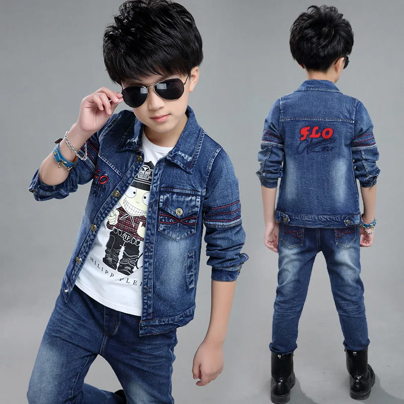 Джинсовая куртка для мальчиков и джинсы для мальчиков комплект одежды из 2 предметов, верхняя одежда для мальчиков, штаны детская одежда для 4, 5, 6, 7, 8, 9, 10, 12 лет, RKS185004 - Цвет: Jacet and Jeans