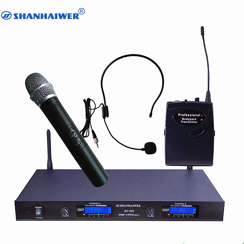 

Factory Sale Two ways digital UHF wireless handheld and body packed microphone vocal amplifier megaphone system with headset mic