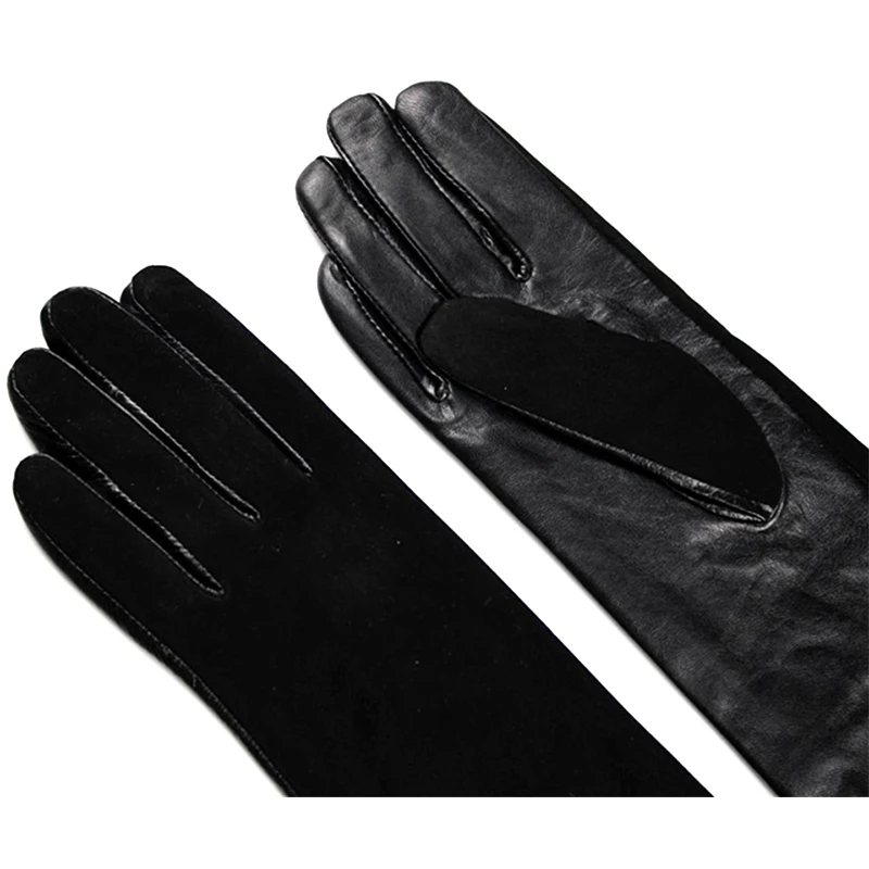 Long leather gloves female sheepskin glove over elbow length straight style suede gloves velvet lining free shipping