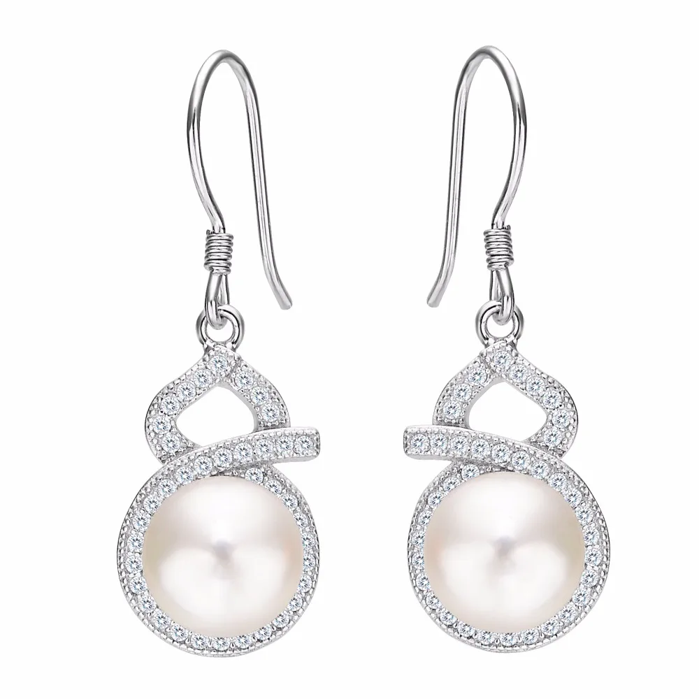 

Tuliper 925 Sterling Silver Infinity Bridal Earrings Cubic Zircon 9MM Ivory Natural Pearl Earrings Wedding Jewelry Party Gift