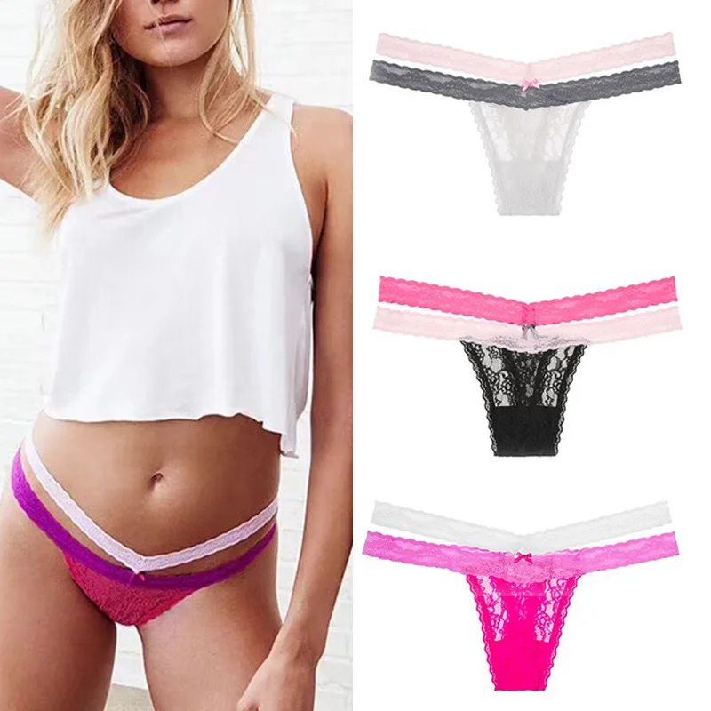 

Lace cross hollow strap low waist triangle no trace panties T thong