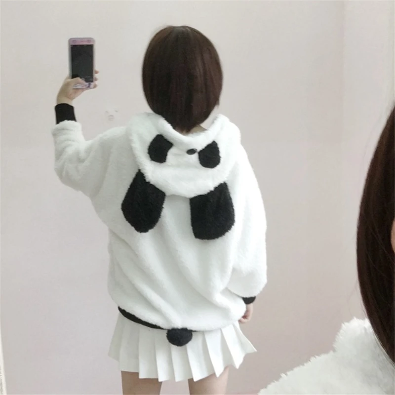 Косплей колледж Ветер плюшевая рубашка с длинным рукавом Дамы панда одежда с капюшоном утолщение милая сестра панда уши милое пальто