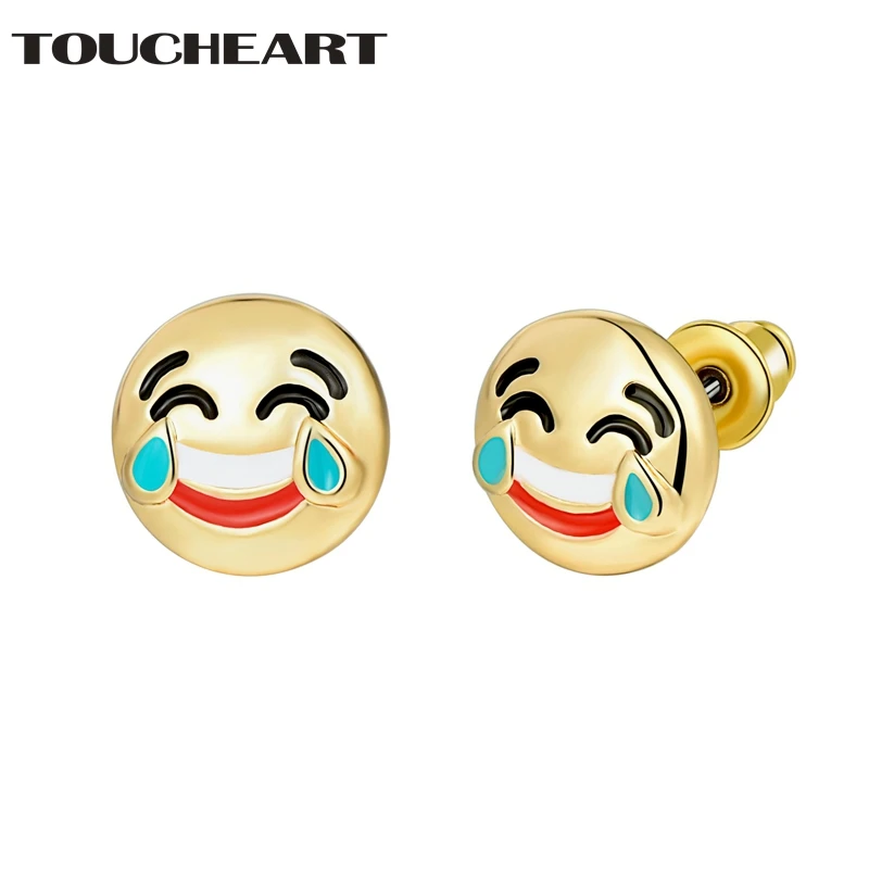

TOUCHEART Classic Small Cute Brand Stud Earrings For Women Gold Plated Emoji Smile Face Earrings Fashion Jewelry SER160144