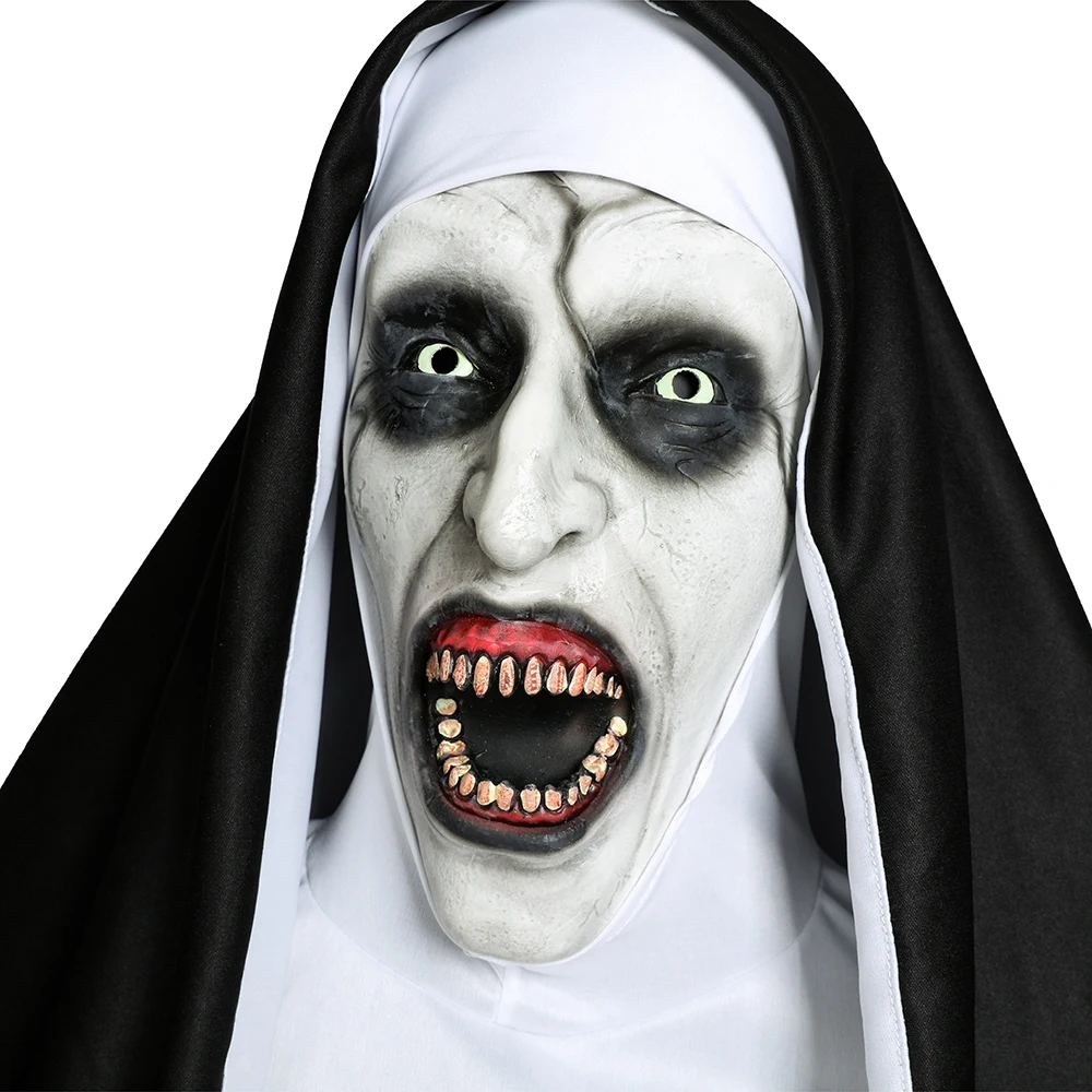 Маска монашки для косплея, костюм Девы Марии Мони, латексная маска ужаса, роскошные страшные костюмы для мужчин и женщин, вечерние костюмы на Хэллоуин