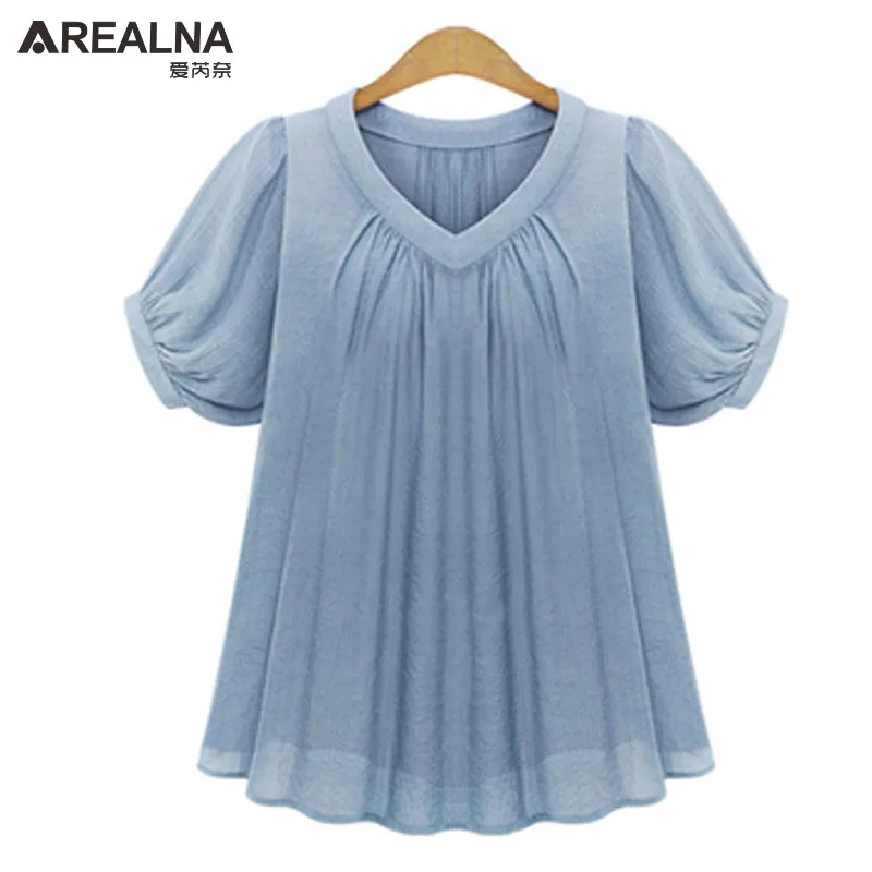 AREALNA Summer Fashion shirt women tops Short Sleeves Pleat Chiffon Blouse Loose Women Blouses Plus Size XL-5XL blusas femininas AREALNA Summer Fashion shirt women tops Short Sleeves Pleat Chiffon Blouse Loose Women Blouses Plus Size XL-5XL blusas femininas
