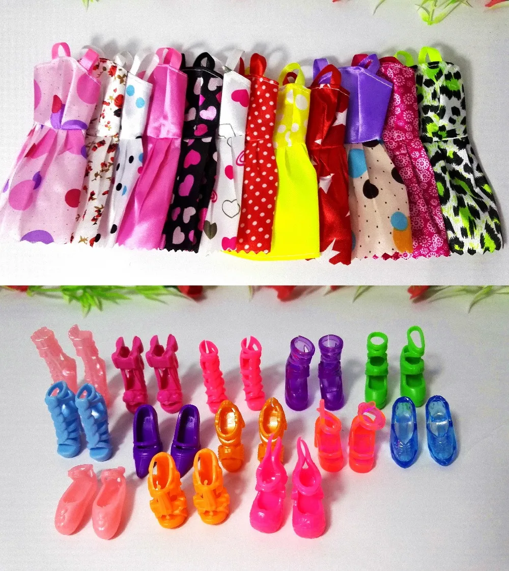 new 20 PCS/set Handmade Party 12 Clothes Fashion Mixed style Dress + 8 Pair Accessories Shoes for Barbie Doll Best Gift Girl Toy