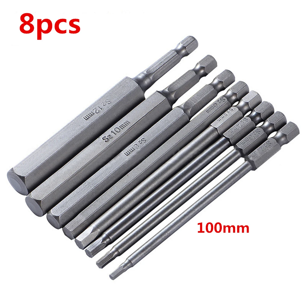 

8pcs 100mm Magnetic Head Screwdriver Bits 1/4" Hex Shank Screw Drivers Set 2.5-12mm For Power Tools